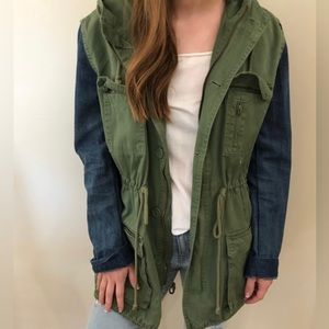 PacSun Denim sleeve hooded cargo jacket